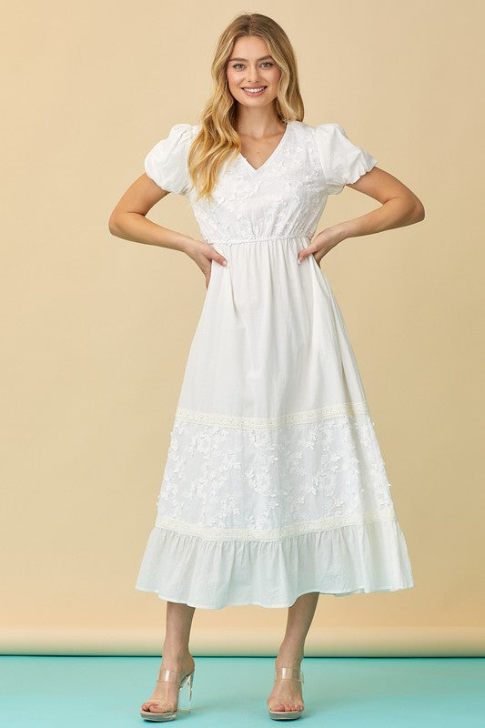 Ivory Embroidered V-neck Maxi Dress
