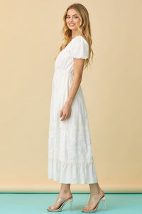 Ivory Embroidered V-neck Maxi Dress