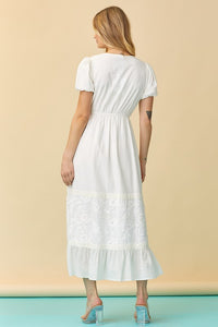 Ivory Embroidered V-neck Maxi Dress