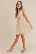 Blush Pearl Stud Mesh Tulle Tiered Mini Dress