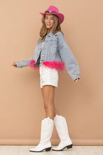 Hot Pink Denim Oversized Fur Crop Denim Jacket