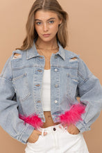 Hot Pink Denim Oversized Fur Crop Denim Jacket