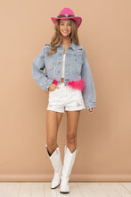 Hot Pink Denim Oversized Fur Crop Denim Jacket