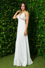 Off White Woven Solid Strap Trim Detail Maxi Dress