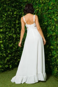 Off White Woven Solid Strap Trim Detail Maxi Dress