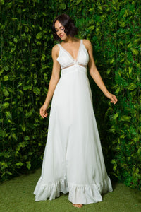 Off White Woven Solid Strap Trim Detail Maxi Dress