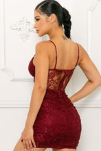 Burgundy See Through Lace Bustier Top Mini Dress