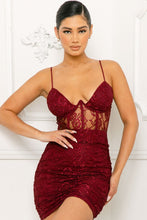 Burgundy See Through Lace Bustier Top Mini Dress