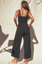 Black Textured Knit Smocking Bodice Jumpsuit