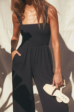 Black Textured Knit Smocking Bodice Jumpsuit