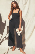 Black Textured Knit Smocking Bodice Jumpsuit