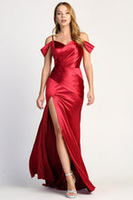 Red One-shoulder Suspender Satin Slit Long Evening Dress