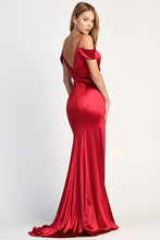 Red One-shoulder Suspender Satin Slit Long Evening Dress
