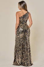 Black Gold One Shoulder Sequin Slit Maxi Dress