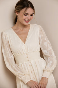 Cream Burn Out Floral Shaped High-low Maxi Dress