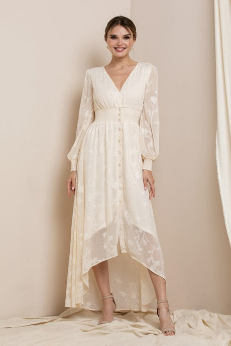 Cream Burn Out Floral Shaped High-low Maxi Dress