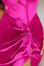 Magenta Satin Round Sweetheart Maxi Dress