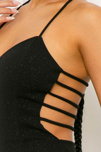 Black Glitter Lattered Side Mini Dress