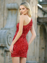 Red One Shoulder Sequin Short Dress