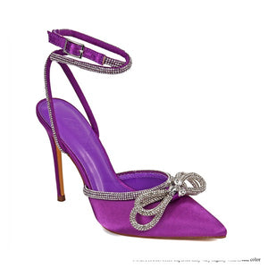Purple Pointed Toe Rhinestone Party Heels