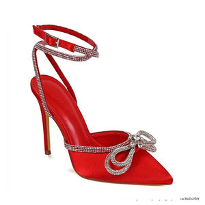 Red Pointed Toe Rhinestone Party Heels