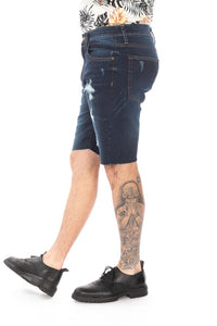 Dark Blue Denim Shorts Distressed Rip Slim Skinny