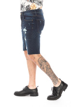 Dark Blue Denim Shorts Distressed Rip Slim Skinny