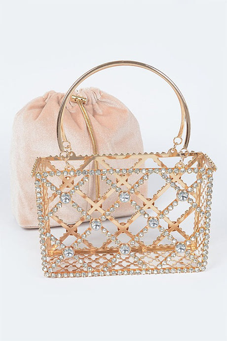 Nude Rhinestone Metal Frame Clutch