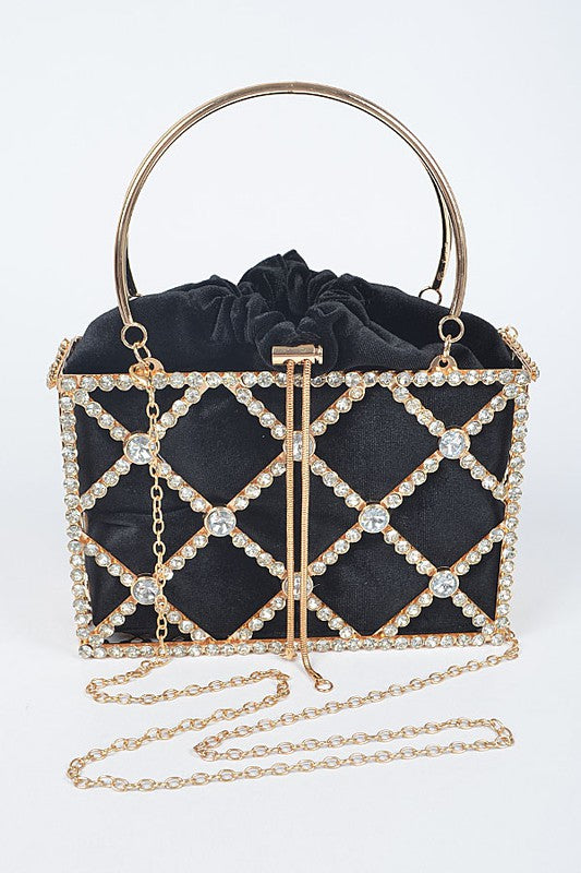 Black Rhinestone Metal Frame Clutch