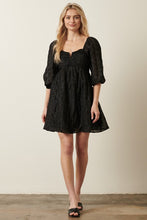 Black Flower Jacquard Babydoll Dress