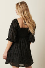 Black Flower Jacquard Babydoll Dress