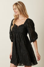 Black Flower Jacquard Babydoll Dress