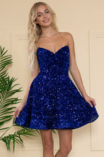 Royal Blue Sequin Over Velvet Short Dress