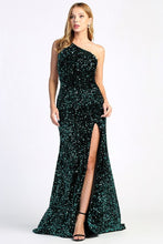 Emerald Green One Shoulder Sequin Trumpet Dress