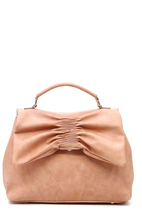 Coral Pleated Bow Flap Crossbody Satchel