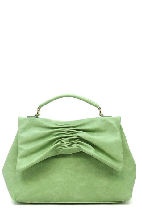 Apple Green Pleated Bow Flap Crossbody Satchel