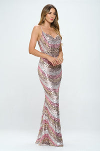 Mauve Mermaid Skinny Sequin Long Dress