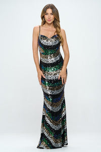 Black Mermaid Skinny Sequin Long Dress
