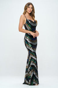Black Mermaid Skinny Sequin Long Dress