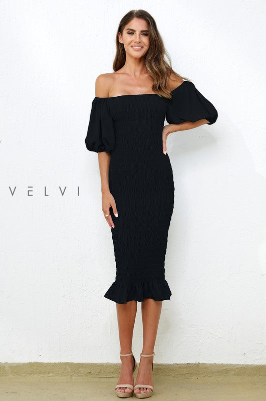 Black Skyla Shirred Mini Dress