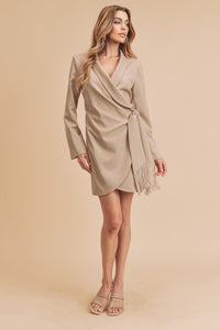Ecru Suit Long Sleeve Elegant Short Dress