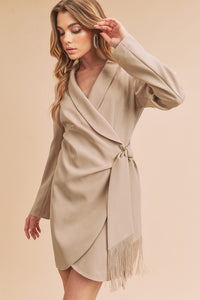 Ecru Suit Long Sleeve Elegant Short Dress