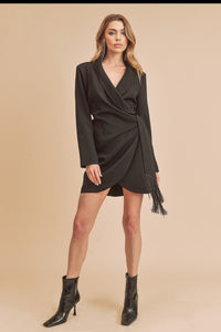 Black Suit Long Sleeve Elegant Short Dress