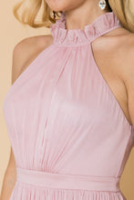Light Pink Ruffle Neck Line Slit Maxi Dress