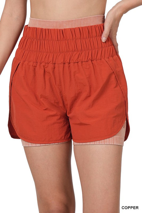 Copper Orange Windbreaker Smocked Waistband Running Shorts