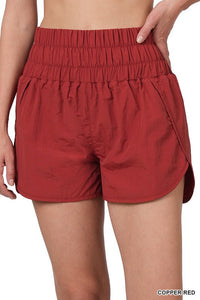 Copper Red Windbreaker Smocked Waistband Running Shorts
