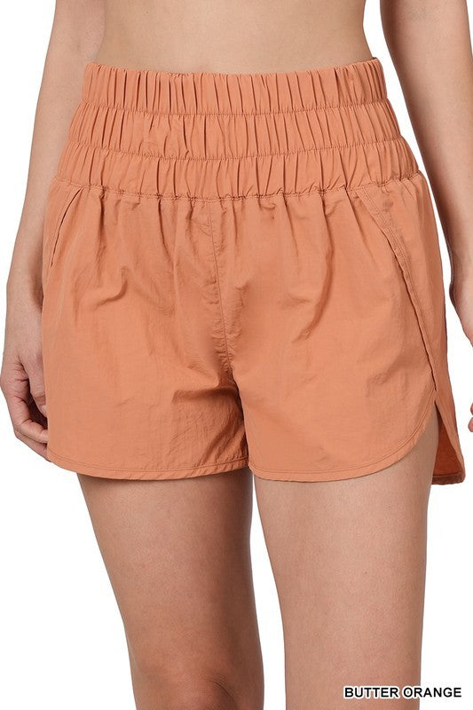 Butter Orange Windbreaker Smocked Waistband Running Shorts