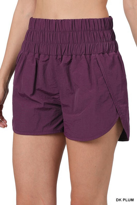Dk Plum Windbreaker Smocked Waistband Running Shorts