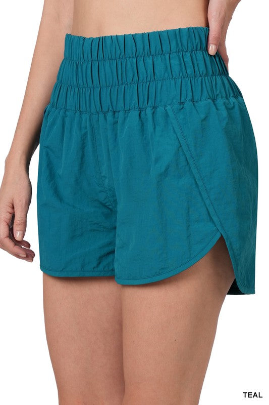 Teal Windbreaker Smocked Waistband Running Shorts