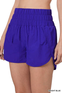 Bright Blue Windbreaker Smocked Waistband Running Shorts